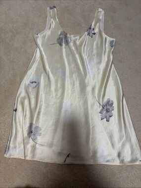 New w/o Tags Calvin Klein Butter Yellow Floral Satin Silk Dress - Women 14